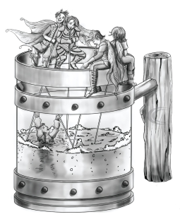 Sprites playing in ale - Illustrations by Carrie Cotton for the Fleck Series, a YA Novel.